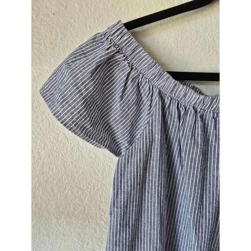 Blue & White Striped Off Shoulder Blouse Size Medium - Picture 2 of 4